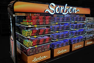 create modern posm and shelf display design