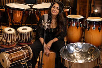 record professional timpani, tabla, conga, cajon, talking drum, steel drum track
