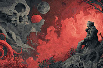 create detailed dark art illustrations for bands and merch