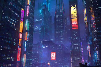 create cyberpunk futuristic city illustration