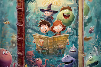 illustrate magical cartoon fairy tale book cover