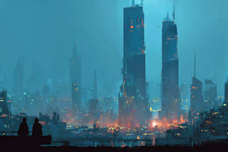 draw a illustration of futuristic cyberpunk city digital art