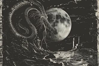 make detailed dark art with woodcut or linocut style