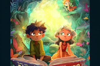 create colorful jungle children book cover design
