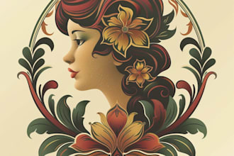 create vintage logo with art noveau illustration