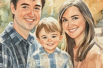 create watercolor family portrait