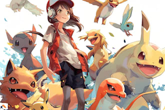 draw you a pokemon trainer, pokemon, fakemon, or digimon