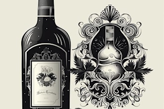 design ornamental logo illustration for wine label, etc