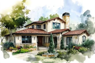 watercolor a house portrait