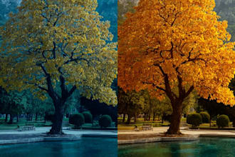add leaves to trees, add basic landscape, add full landscape, add pool