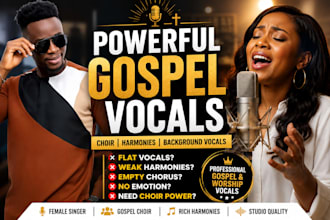 record powerful gospel choir, background vocals, harmony and bking vocals