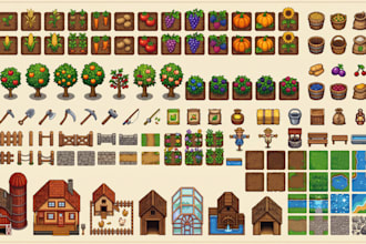 create farming game topdown tileset cozy pixel art assets for indie games