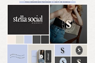 design brand identity with canva, a logo, colours and font branding kit in canva