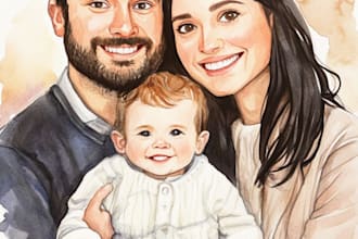 amazing family portrait watercolor portrait