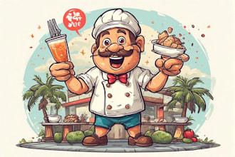 draw custom restaurant brand mascot illustration for you