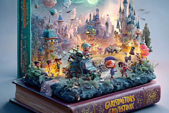 design cartoon fairy tale book cover magical style