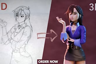 convert image, sketch to 3d model 3d character figure 3d sculpting in stl file