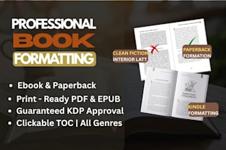 book formatting, kdp paperback formatting, and kindle ebook formatting