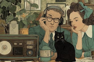 create vintage retro line art illustration