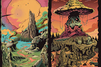 create detailed art of psychedelic stoner album cover