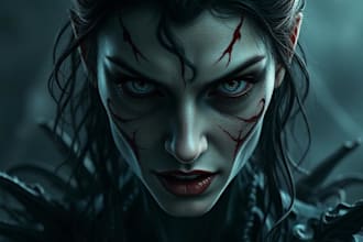 paint professional terrifying fantasy horror character with bone deep atmosphere