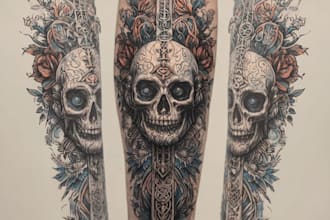 create skull and rose tattoo artwork