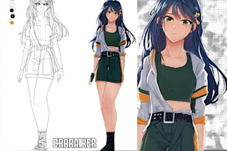 draw character sheet for your oc anime, waifu and husbando
