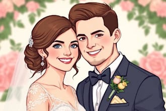 draw couple portrait for wedding illustration