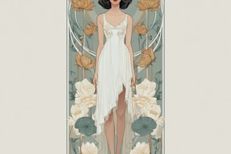 illustrate a vintage art nouveau book cover art and portrait