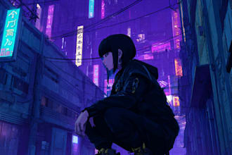 draw cyberpunk lofi or streetwear anime illustration