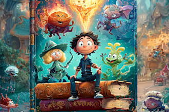 make a professional cartoon book cover for kids and authors