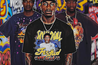 design a crazy 90s vintage bootleg rap tee shirt old school