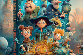 create a professional cartoon book cover for kids stories