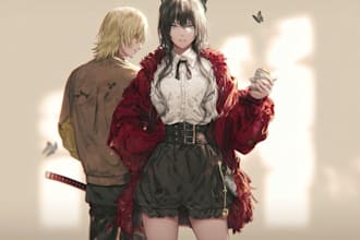 create custom anime couple fan art romantic style