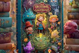 design a modern cartoon book cover for kids and storybook