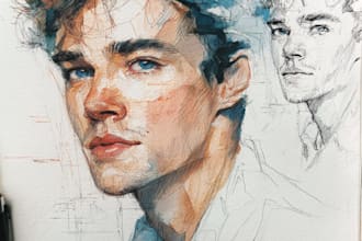 draw a sketchy watercolor portrait, no ai