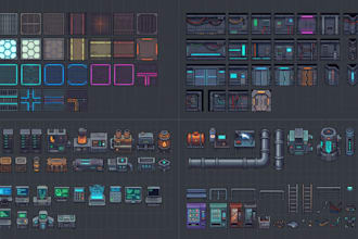 create sci fi topdown tileset futuristic pixel art assets for 2d games