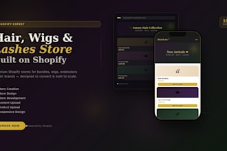 design shopify hair, wigs, bundles, lashes store or website