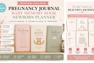 do canva pregnancy journal, canva baby memory book canva newborn planner journal