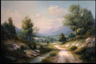 paint landscape in real oil painting on canvas