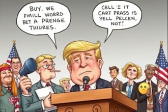 illustrate controversial political cartoon with tasteful satire