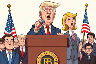 draw high quality witty political cartoon that makes people think and share