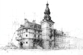 draw architectural freehand sketches of buildings and houses