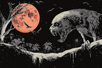craft detailed dark art with woodcut or linocut style