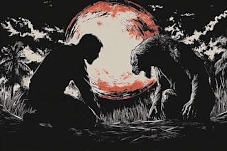 draw detailed dark art with concept, woodcut or linocut style