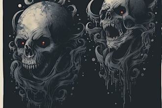 draw dark art, illustration, horror, skull, t shirt metal