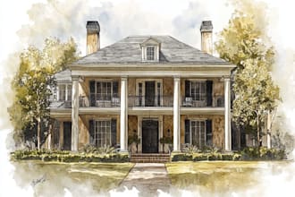 watercolor house art in unique