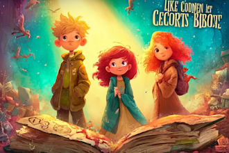 create a storybook childrens cover illustration