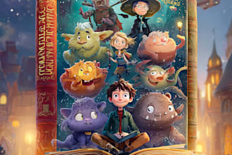 design a professional cartoon book cover for childrens