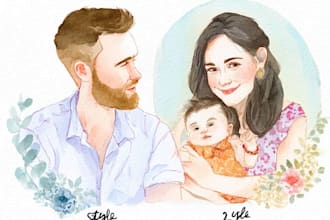 create a hand painted watercolor couple portrait keepsake